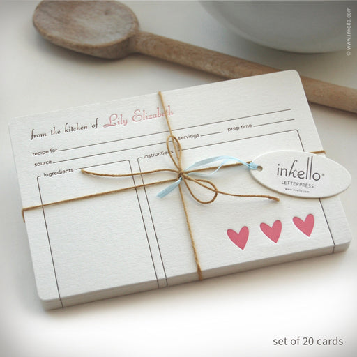 Heart Personalized Recipe Cards (#249) Recipe cards - Inkello Letterpress