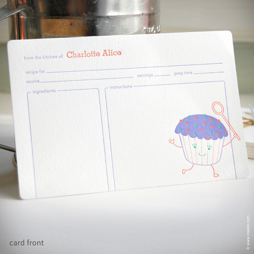 Cupcake Personalized Recipe Cards (#259) Recipe cards - Inkello Letterpress