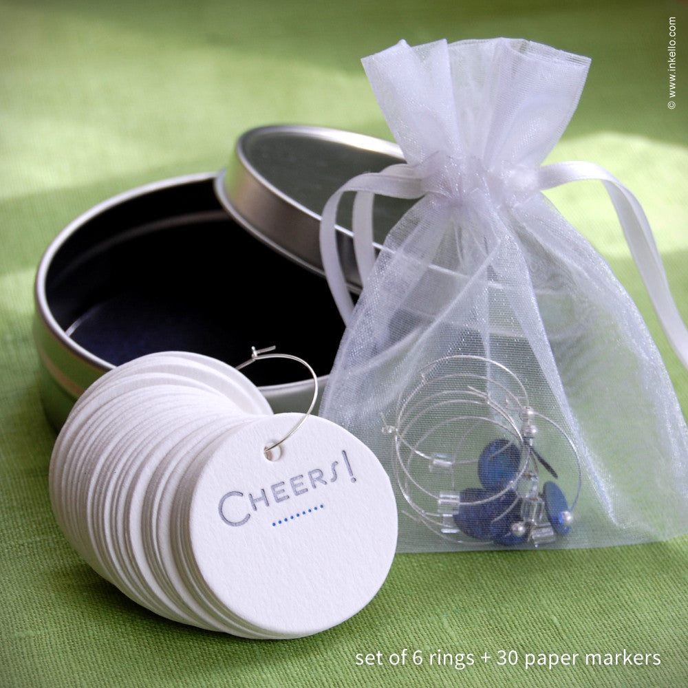 "Cheers" Dotted Wine Glass Markers (#286) Wine Glass Markers - Inkello Letterpress