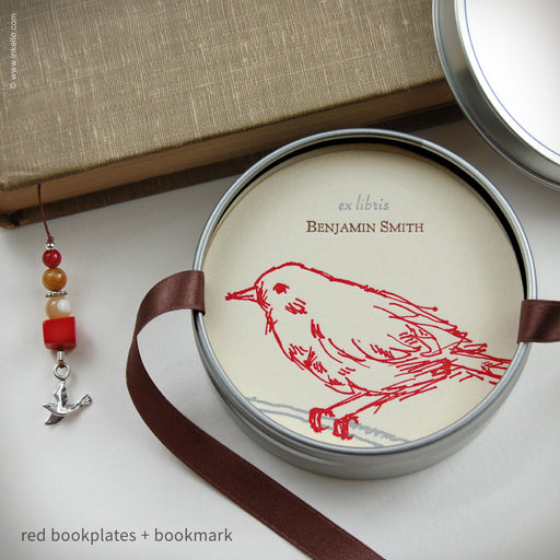 Bird Personalized Bookplates + Beaded Bookmark (#311) Bookplate - Inkello Letterpress