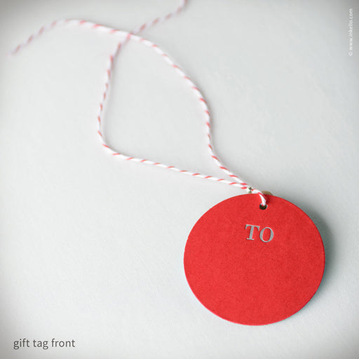 Red and Blue-Green Duplex Circular Gift Tag (#459) Gift Tag - Inkello Letterpress