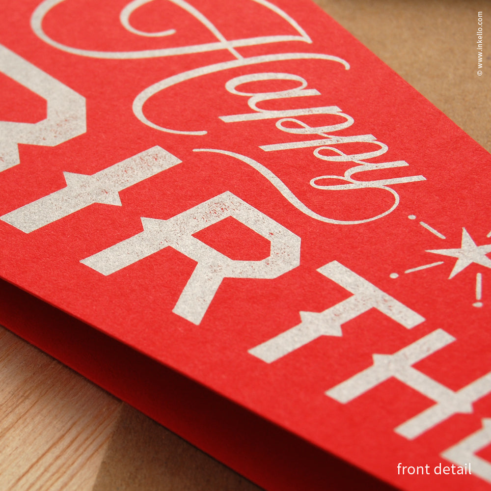 Red "Happy Birthday" Pennant Card (#488) Greeting Card - Inkello Letterpress