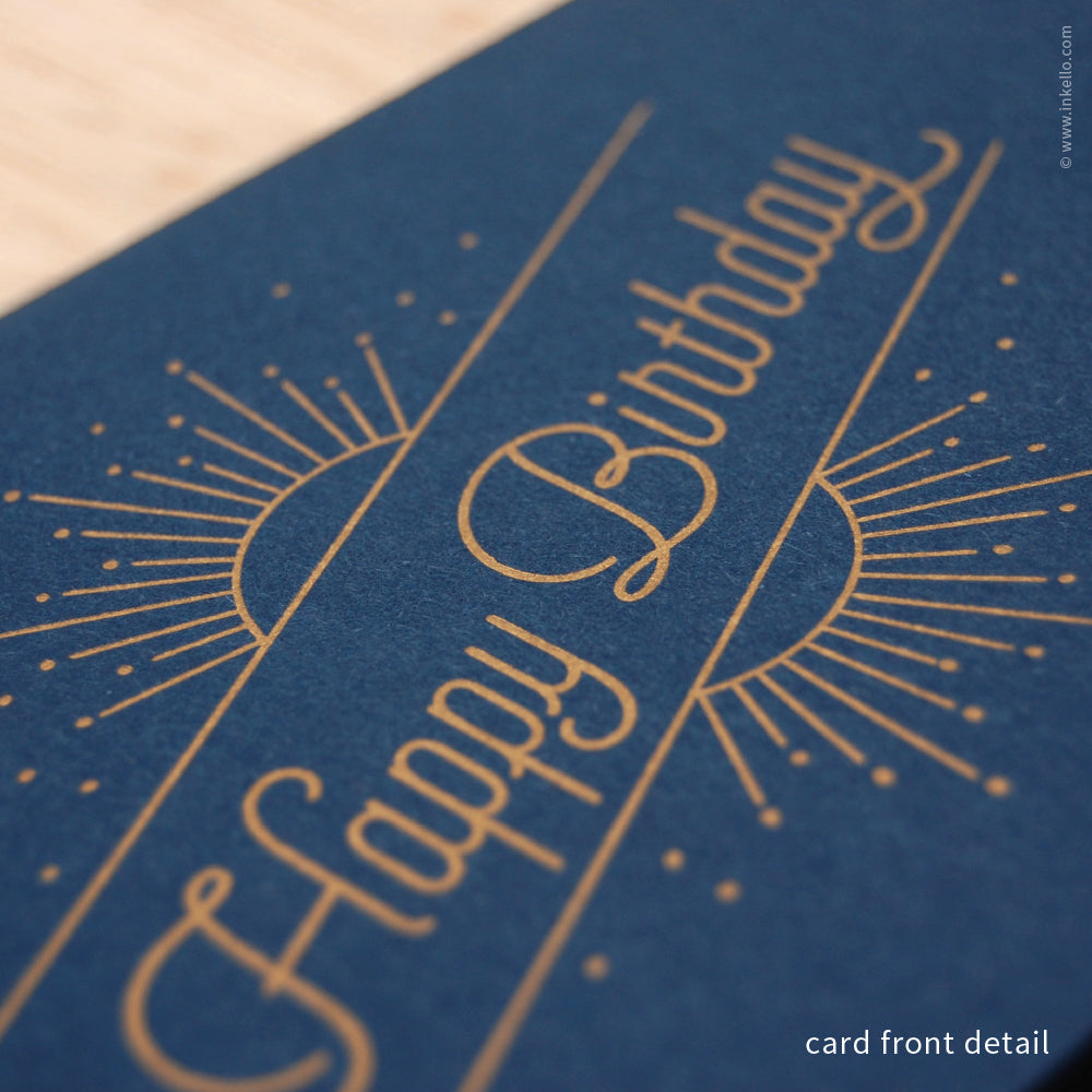 Navy "Happy Birthday" Birthday Sun & Stars Card (#489) Greeting Card - Inkello Letterpress