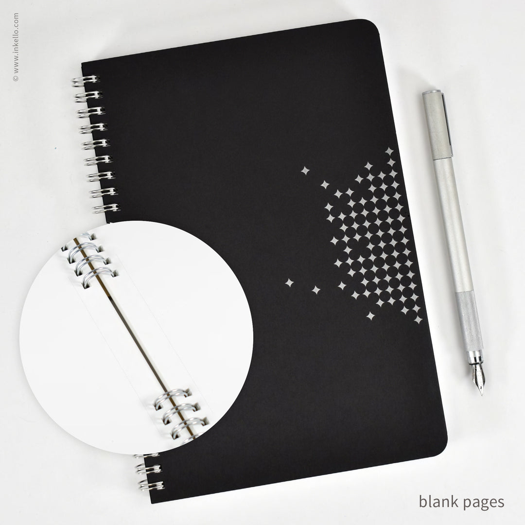 Star Spiral Notebook with Black Cover and Silver Ink (