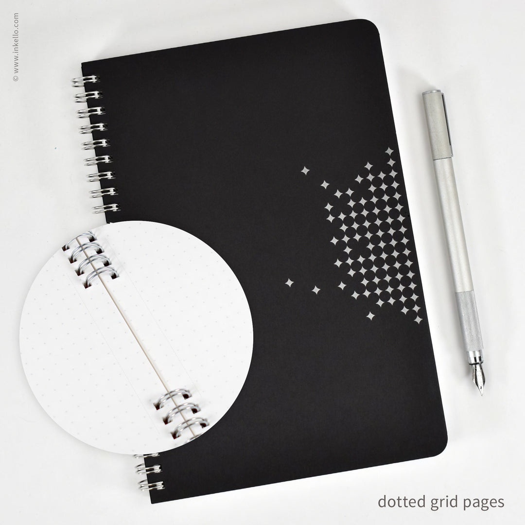Star Spiral Notebook with Black Cover and Silver Ink (