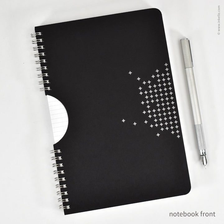 Star Spiral Notebook with Black Cover and Silver Ink (