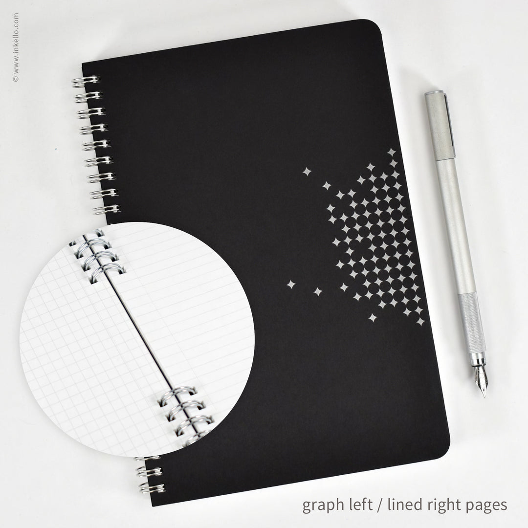 Star Spiral Notebook with Black Cover and Silver Ink (