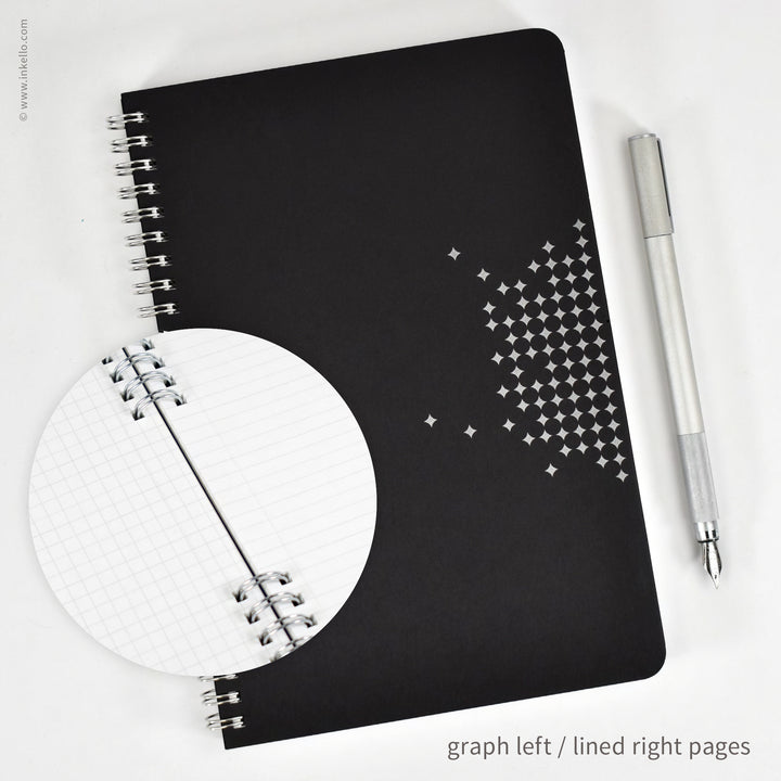 Star Spiral Notebook with Black Cover and Silver Ink (