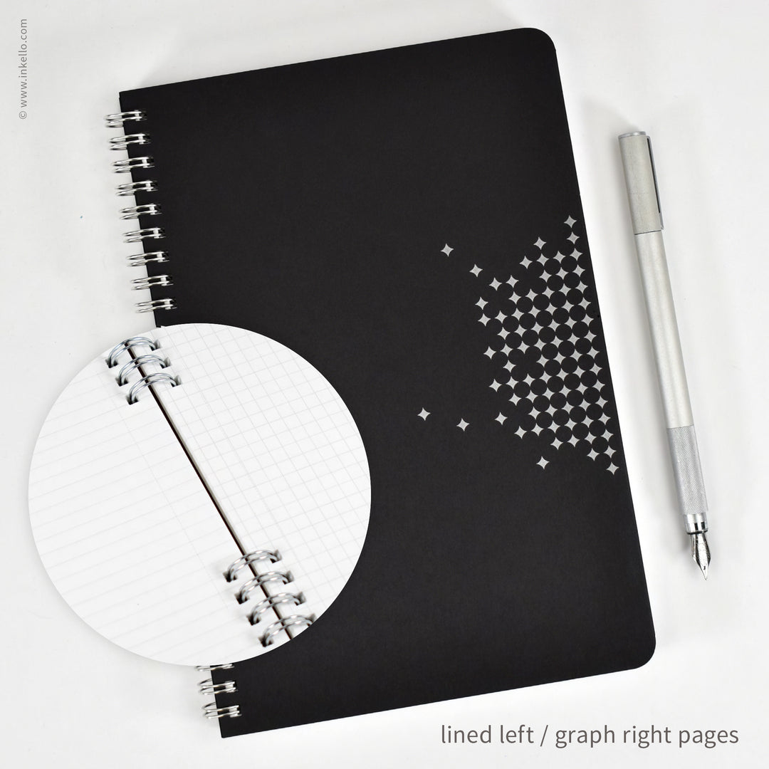 Star Spiral Notebook with Black Cover and Silver Ink (