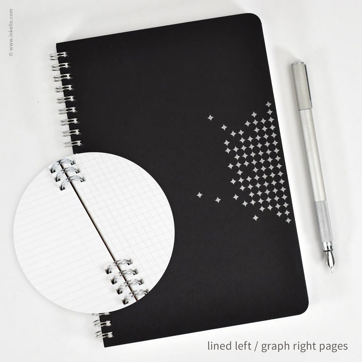 Star Spiral Notebook with Black Cover and Silver Ink (