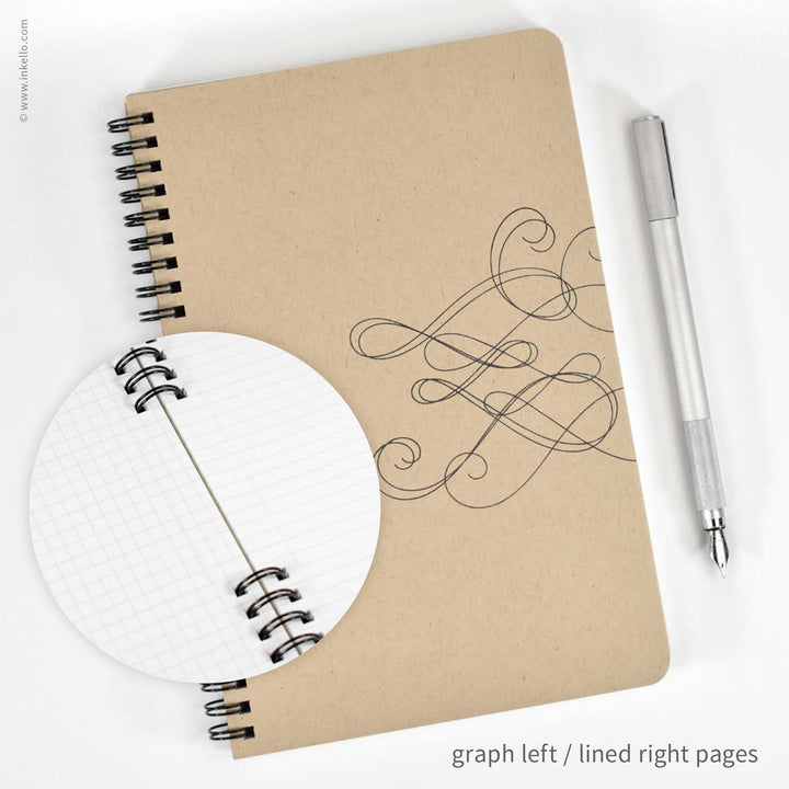 Swirl Spiral Notebook with Kraft Cover and Black Ink (