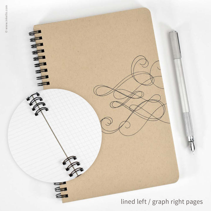Swirl Spiral Notebook with Kraft Cover and Black Ink (
