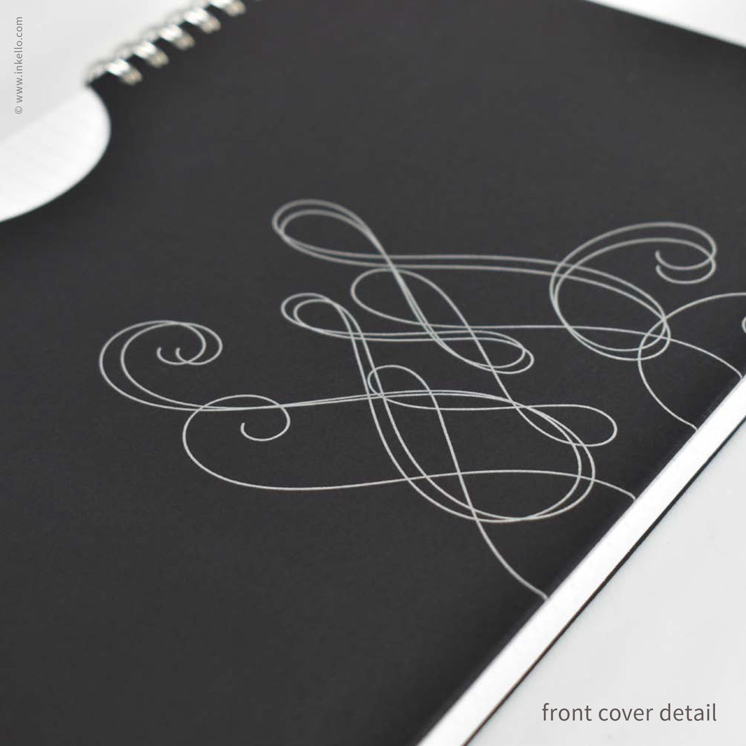 Swirl Spiral Notebook with Black Cover and Silver Ink (