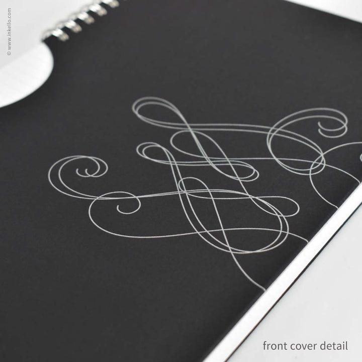 Swirl Spiral Notebook with Black Cover and Silver Ink (