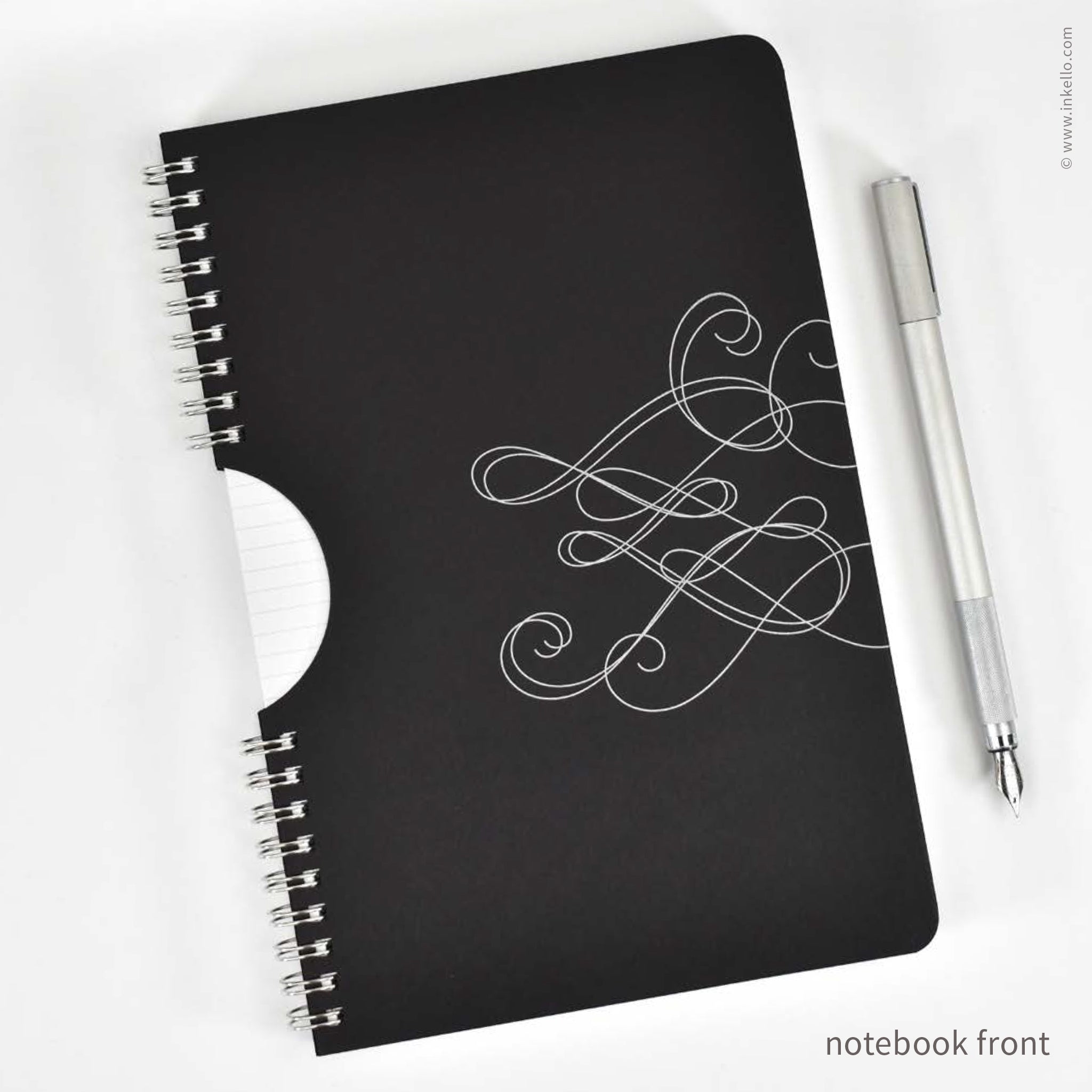 Swirl Spiral Notebook with Black Cover and Silver Ink (#457