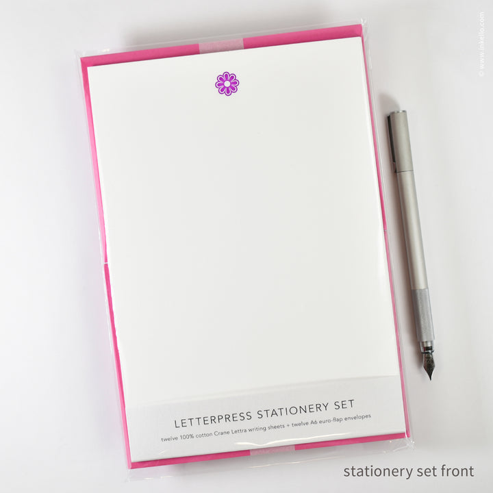 Stationery Set with Purple Flower (