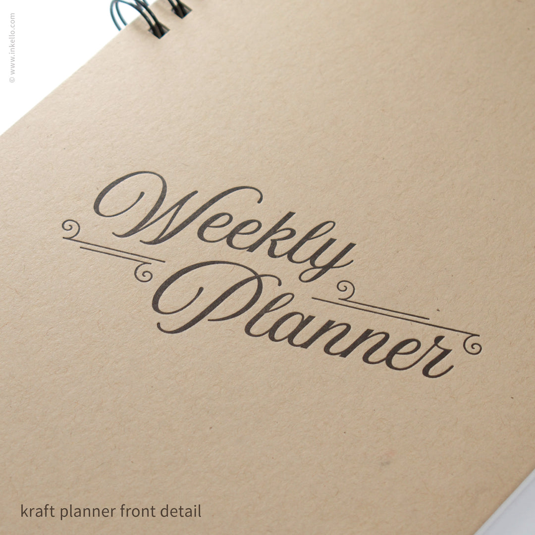 Weekly Planner with Kraft Cover and Black Script Design (