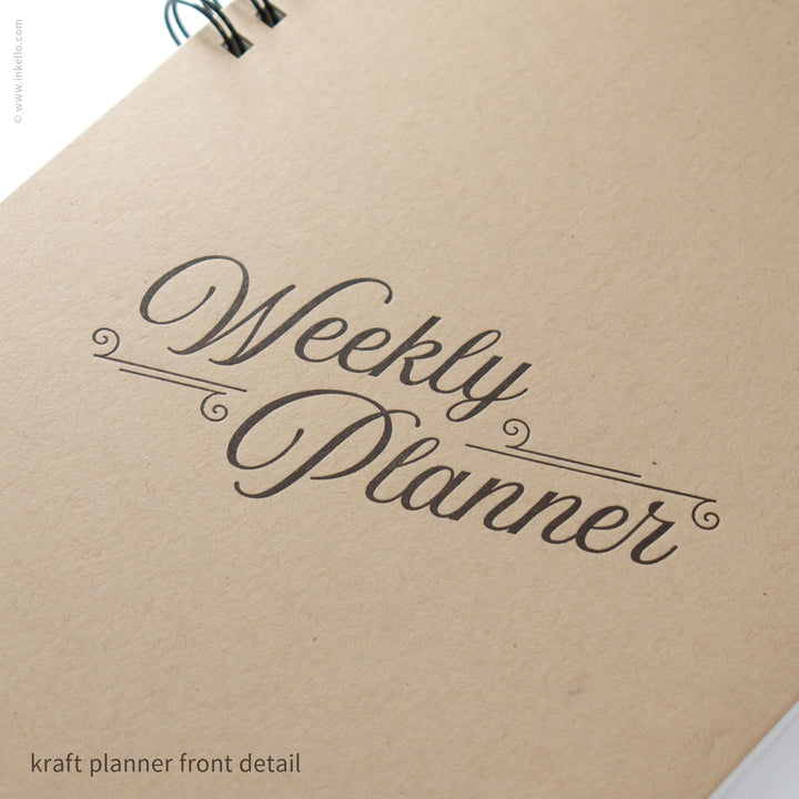 Weekly Planner with Kraft Cover and Black Script Design (