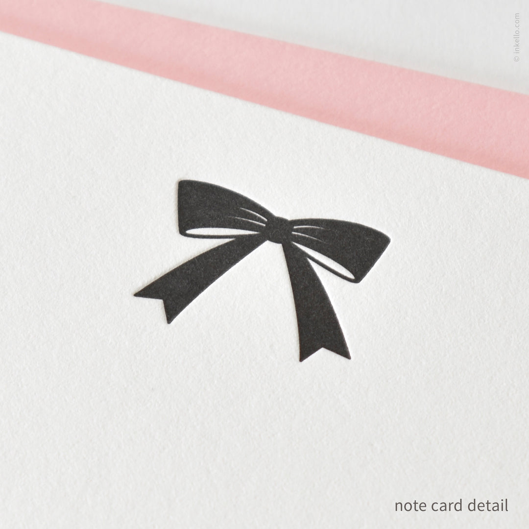 Flat Note Card Set with Black Bow (