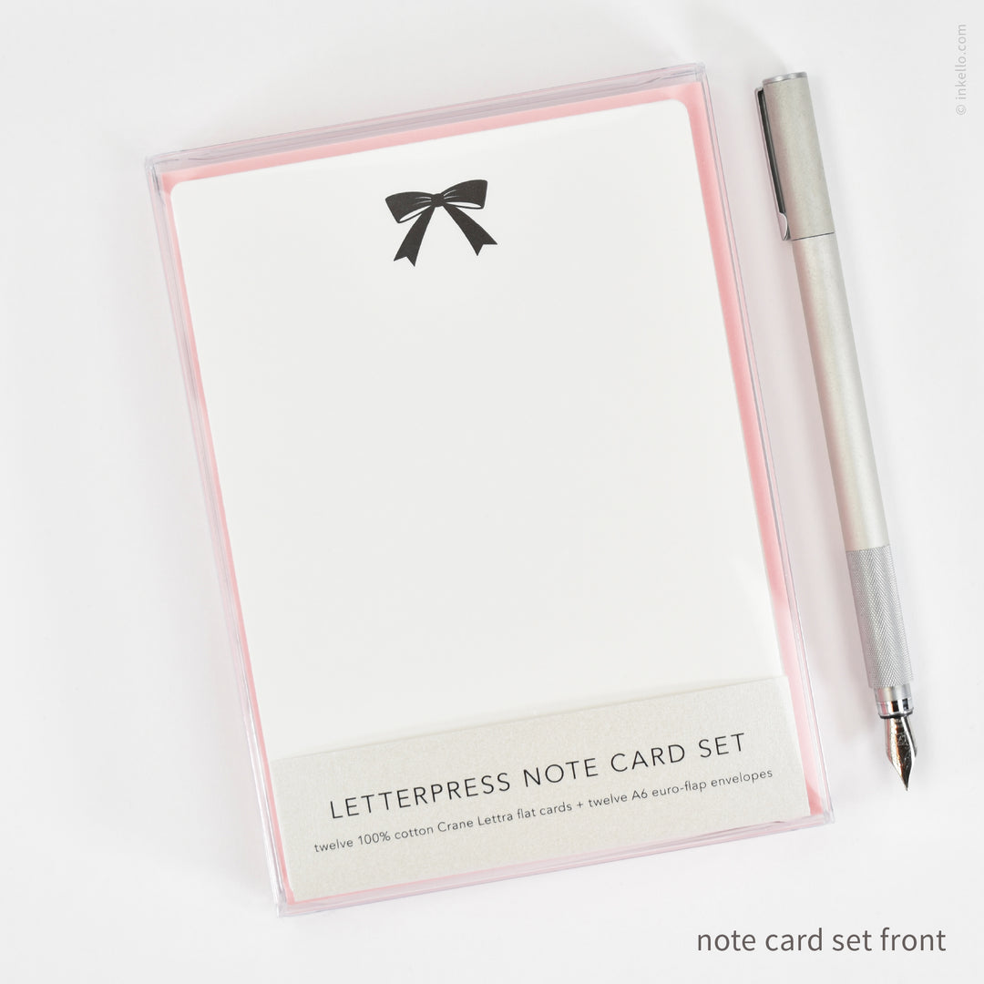 Flat Note Card Set with Black Bow (