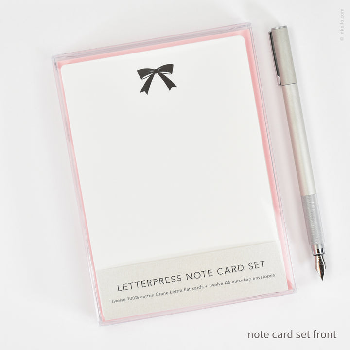 Flat Note Card Set with Black Bow (