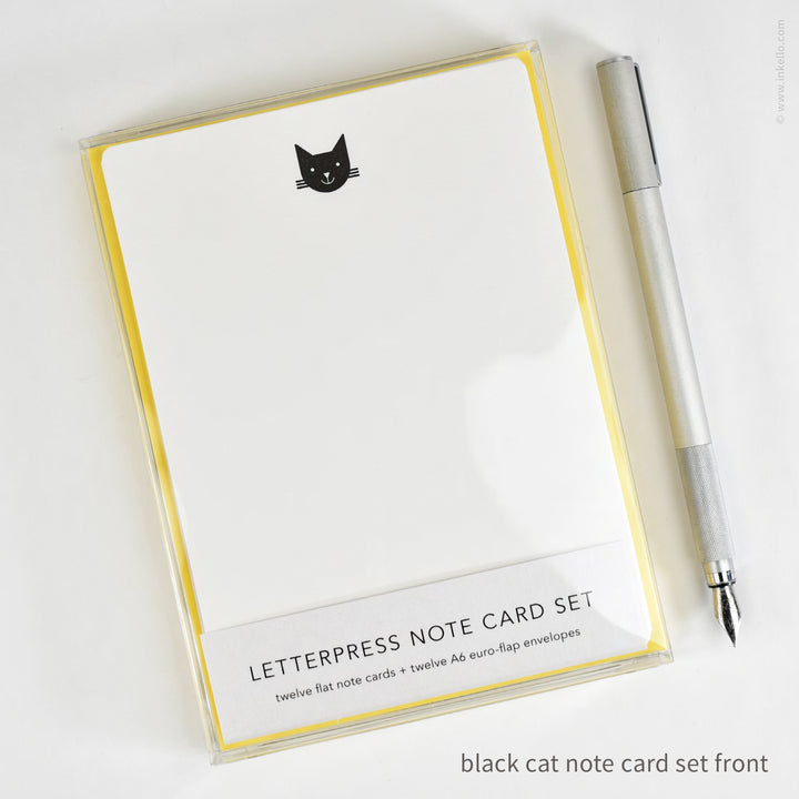 Flat Note Card Set with Black Cat (