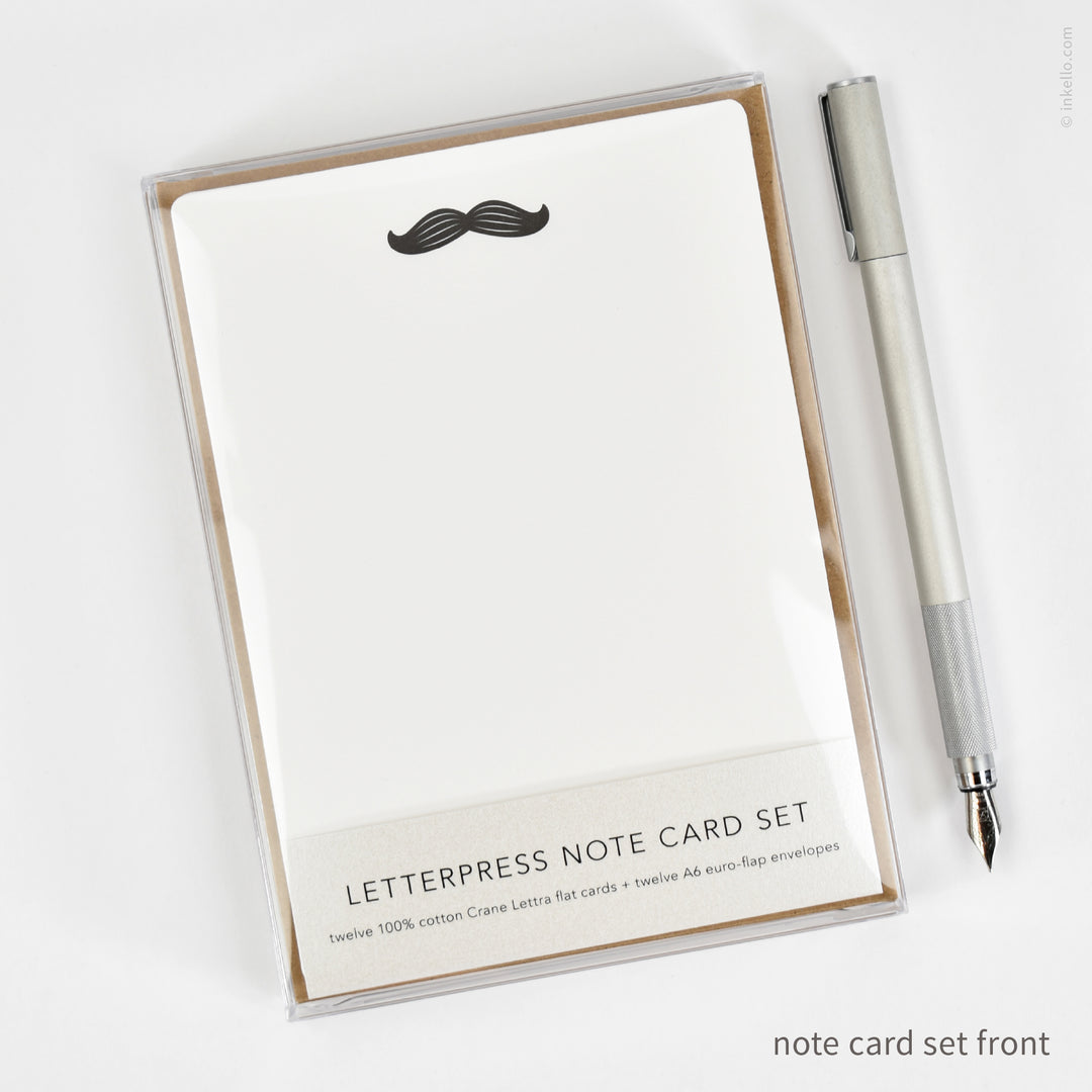 Flat Note Card Set with Black Mustache (