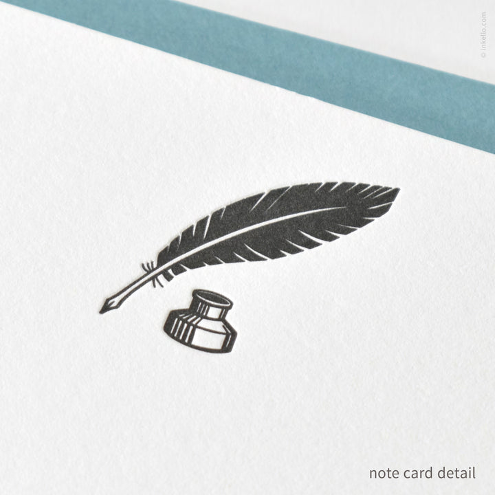 Flat Note Card Set with Feather Quill &amp; Ink Pot (