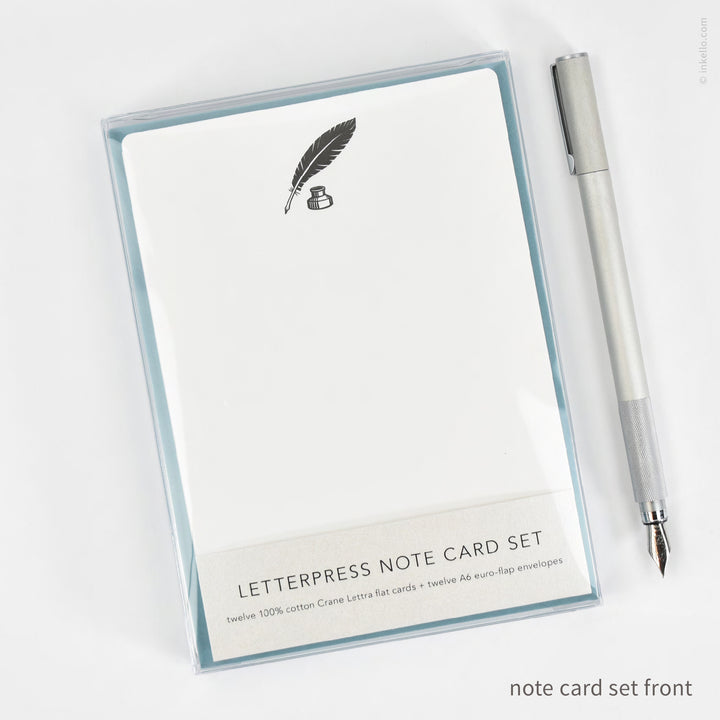 Flat Note Card Set with Feather Quill &amp; Ink Pot (