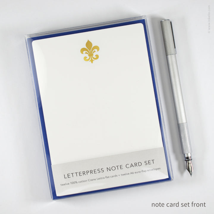 Flat Note Card Set with Gold Fleur-de-Lis (