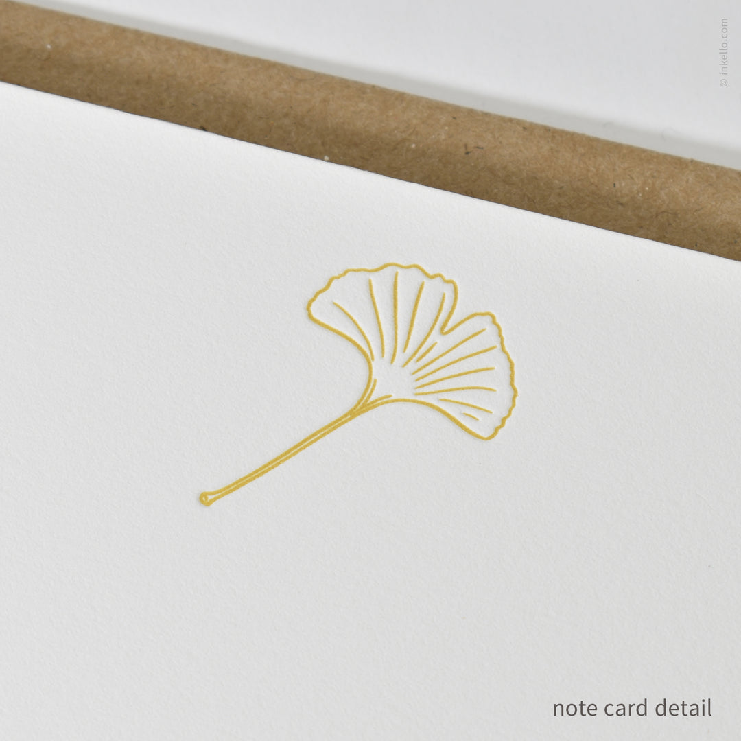 Flat Note Card Set with Ginkgo Leaf (
