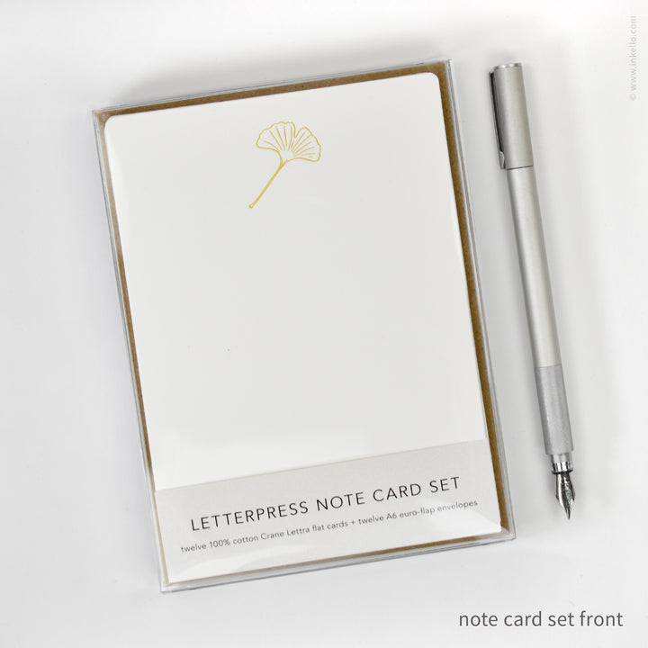 Flat Note Card Set with Ginkgo Leaf (