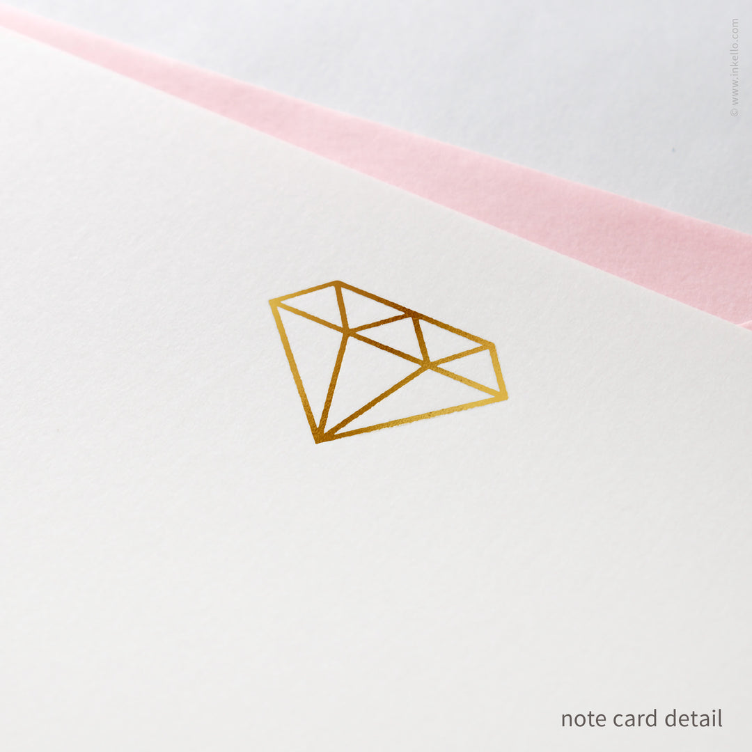 Flat Note Card Set with Gold Gem (