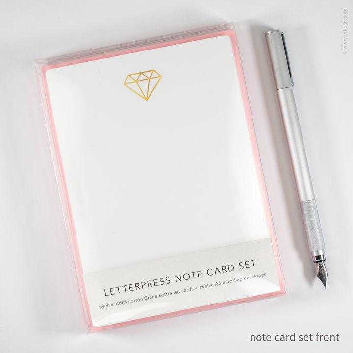 Flat Note Card Set with Gold Gem (