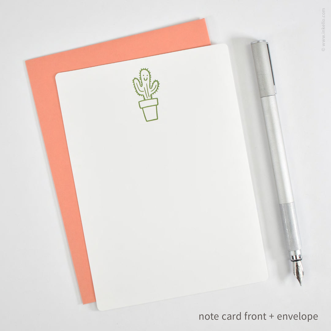 Flat Note Card Set with Happy Cactus (