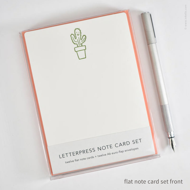 Flat Note Card Set with Happy Cactus (