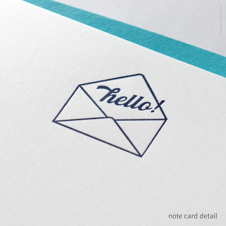 Flat Note Card Set with Navy "Hello!" Script (