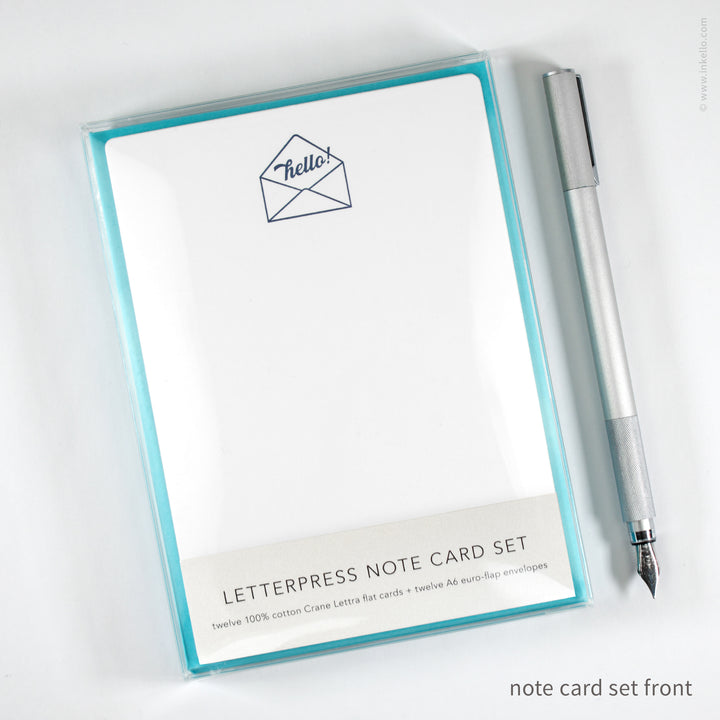 Flat Note Card Set with Navy "Hello!" Script (