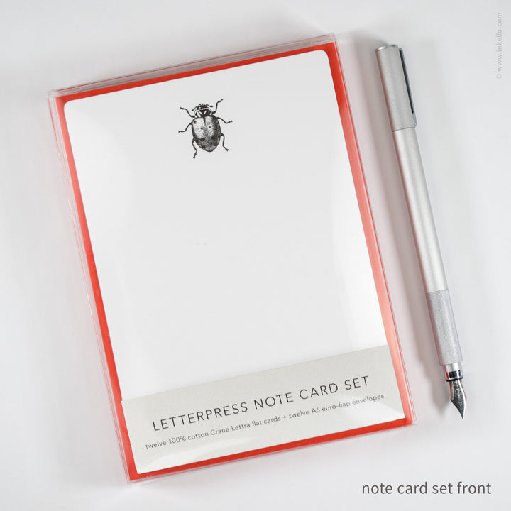 Flat Note Card Set with Black Ladybug (