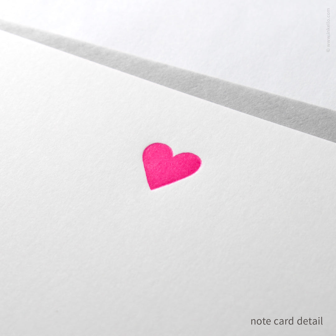 Flat Note Card Set with Neon Pink Heart (