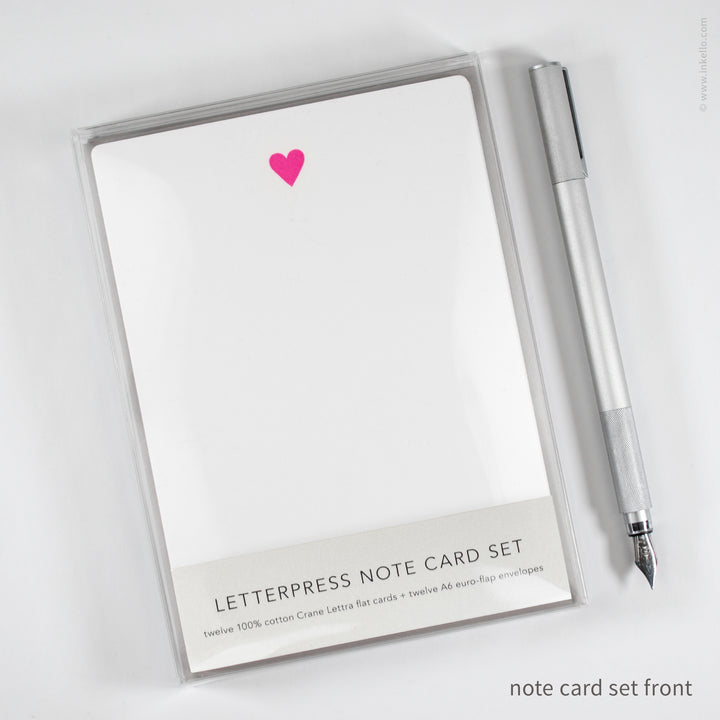 Flat Note Card Set with Neon Pink Heart (