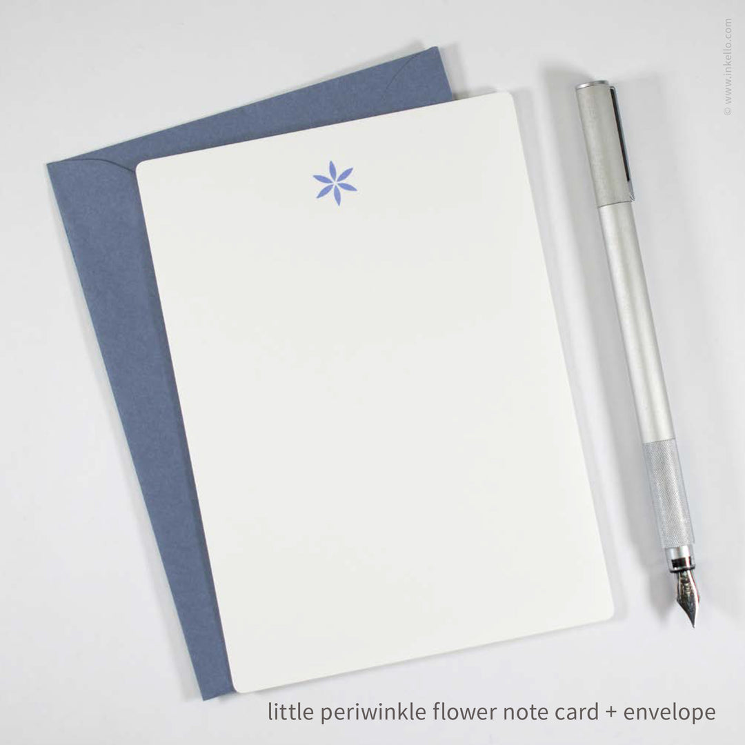Flat Note Card Set with Little Periwinkle Flower (
