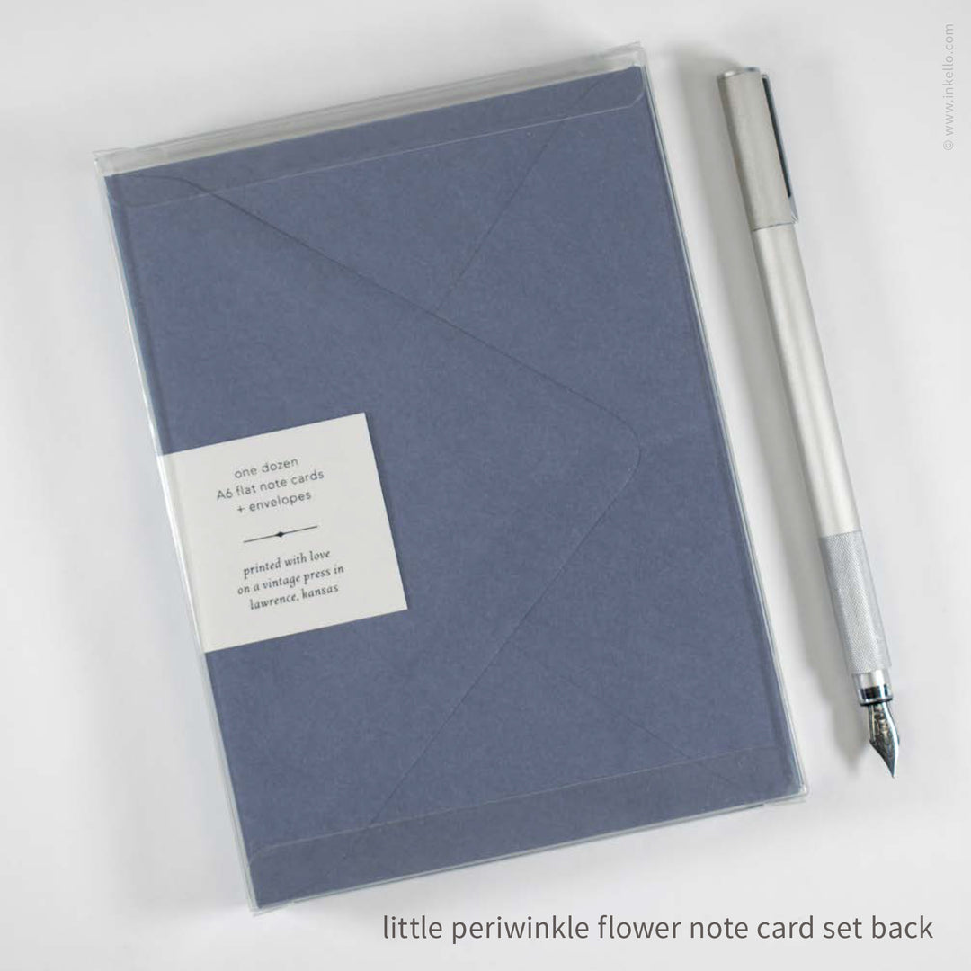 Flat Note Card Set with Little Periwinkle Flower (