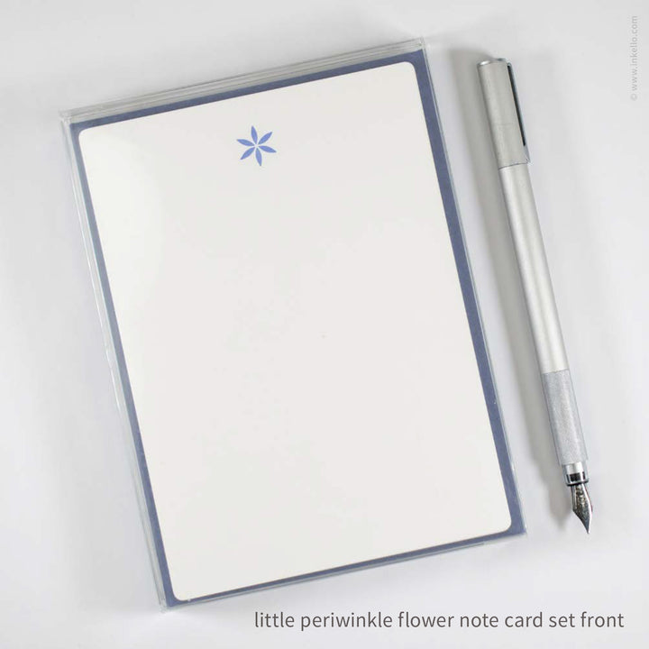 Flat Note Card Set with Little Periwinkle Flower (