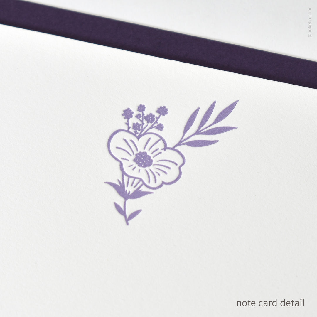 Flat Note Card Set with Purple Bouquet (
