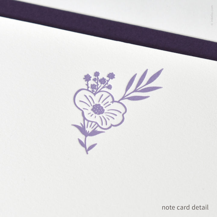 Flat Note Card Set with Purple Bouquet (