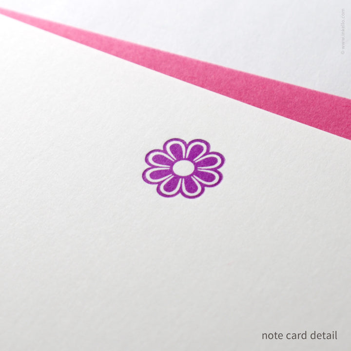 Flat Note Card Set with Purple Flower (