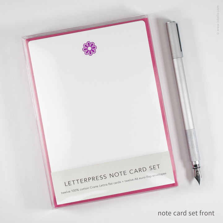 Flat Note Card Set with Purple Flower (
