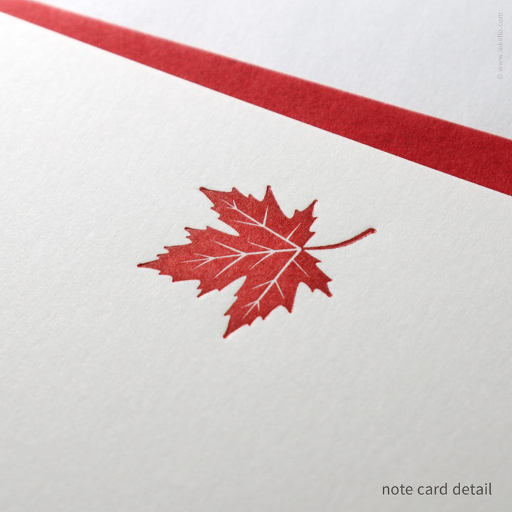Flat Note Card Set with Red Maple Leaf (