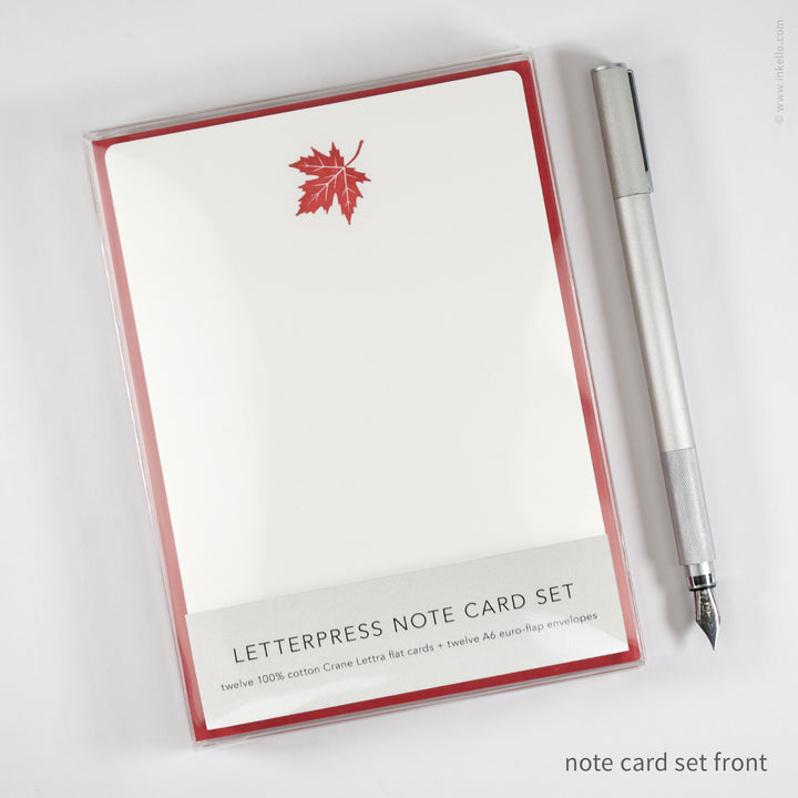 Flat Note Card Set with Red Maple Leaf (
